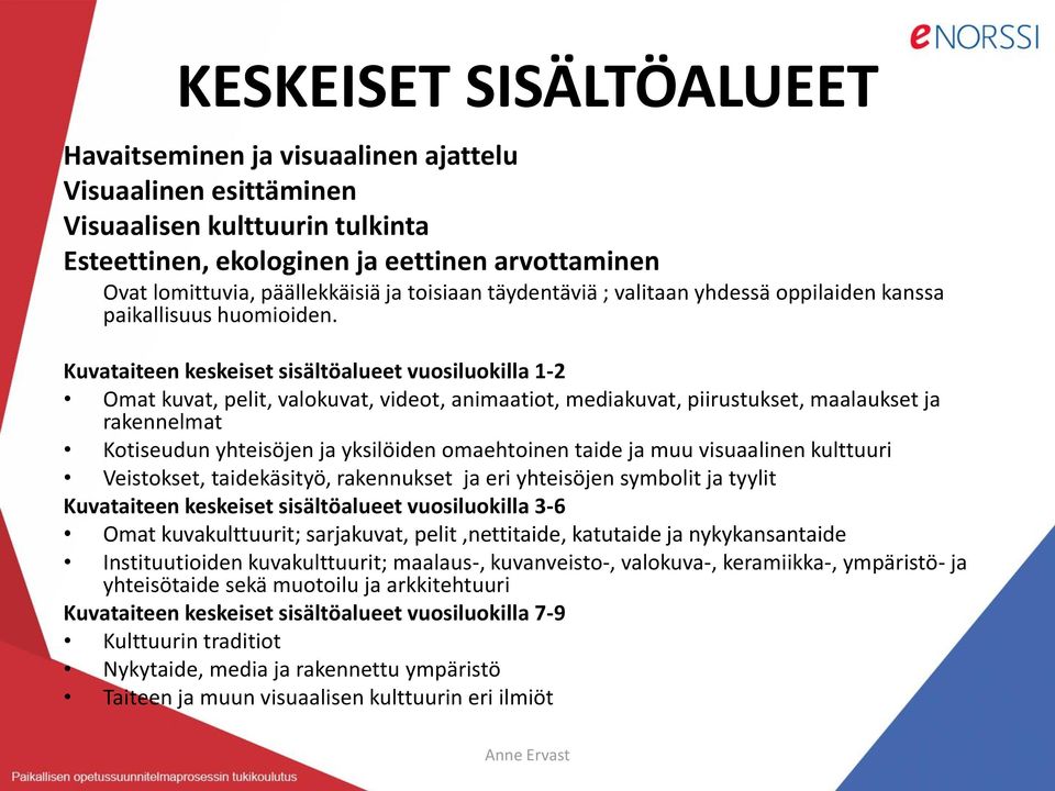 Kuvataiteen keskeiset sisältöalueet vuosiluokilla 1-2 Omat kuvat, pelit, valokuvat, videot, animaatiot, mediakuvat, piirustukset, maalaukset ja rakennelmat Kotiseudun yhteisöjen ja yksilöiden