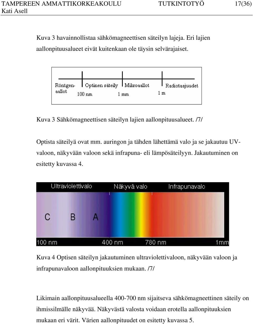 auringon ja tähden lähettämä valo ja se jakautuu UVvaloon, näkyvään valoon sekä infrapuna- eli lämpösäteilyyn. Jakautuminen on esitetty kuvassa 4.