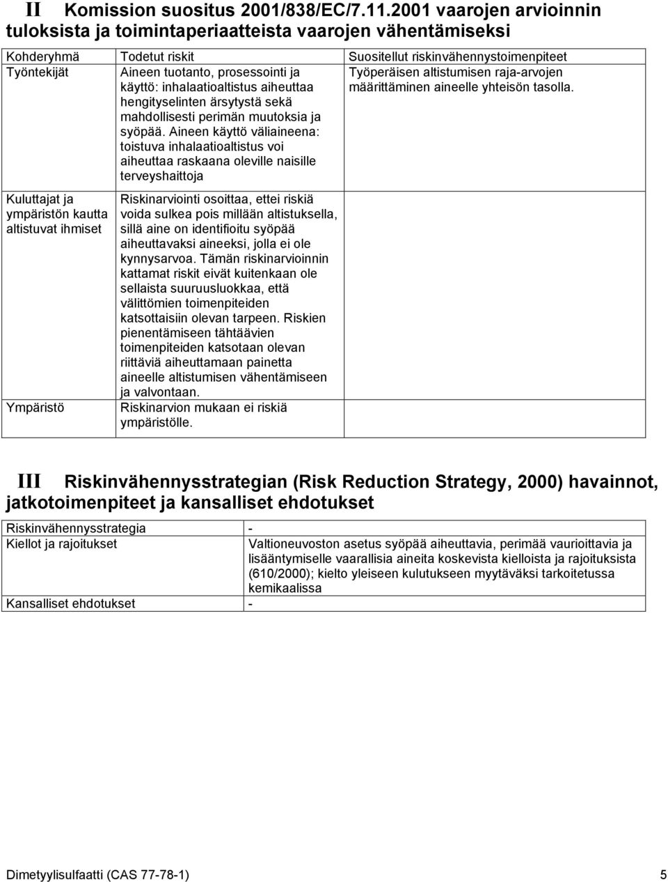 käyttö: inhalaatioaltistus aiheuttaa hengityselinten ärsytystä sekä mahdollisesti perimän muutoksia ja syöpää.