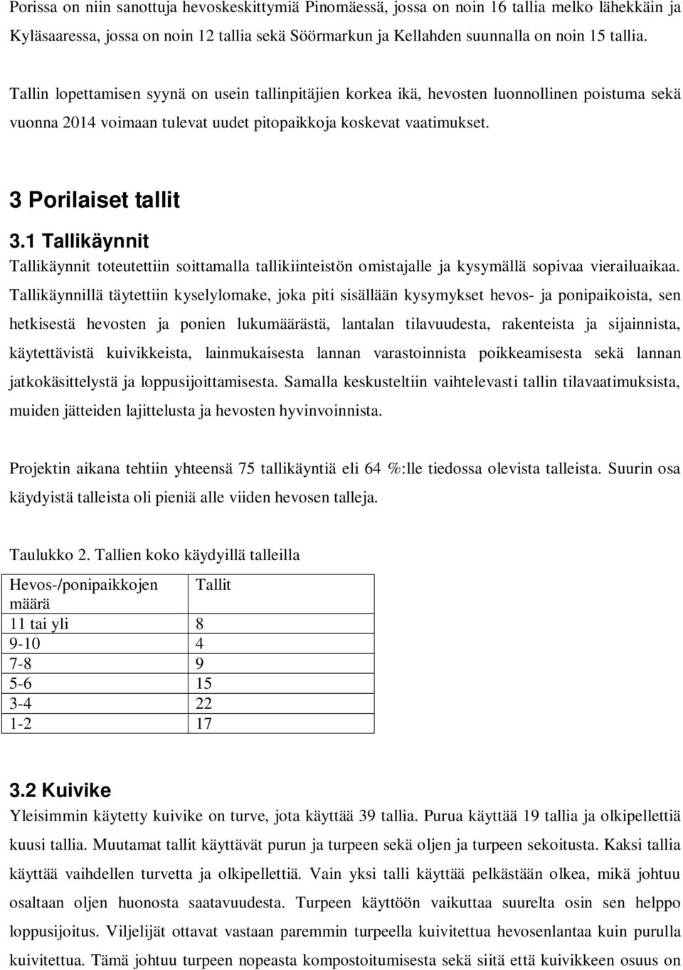 1 Tallikäynnit Tallikäynnit toteutettiin soittamalla tallikiinteistön omistajalle ja kysymällä sopivaa vierailuaikaa.