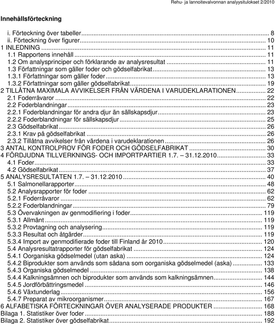 .. 19 2 TILLÅTNA MAXIMALA AVVIKELSER FRÅN VÄRDENA I VARUDEKLARATIONEN... 22 2.1 Foderråvaror... 22 2.2 Foderblandningar... 23 2.2.1 Foderblandningar för andra djur än sällskapsdjur... 23 2.2.2 Foderblandningar för sällskapsdjur.