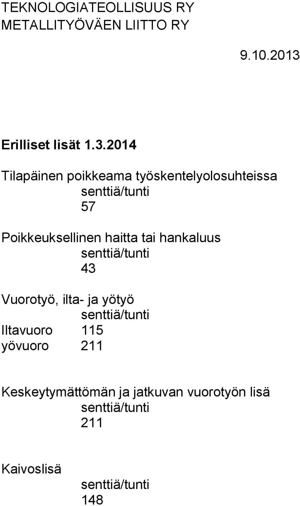 Poikkeuksellinen haitta tai hankaluus 43 Vuorotyö, ilta-