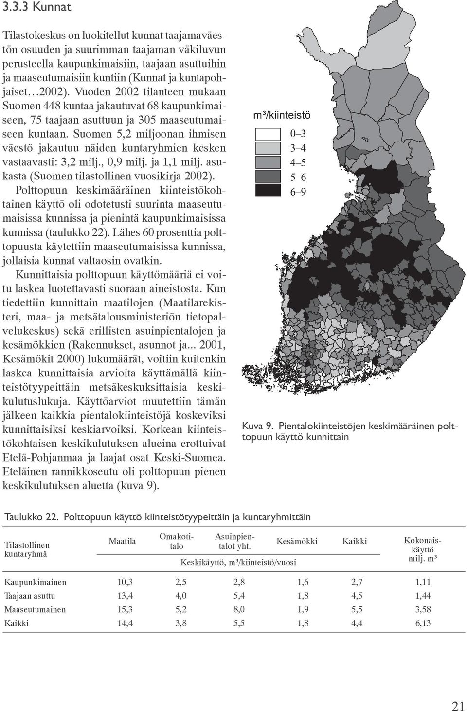 Suomen 5,2 miljoonan ihmisen väestö jakautuu näiden kuntaryhmien kesken vastaavasti: 3,2 milj., 0,9 milj. ja 1,1 milj. asukasta (Suomen tilastollinen vuosikirja 2002).