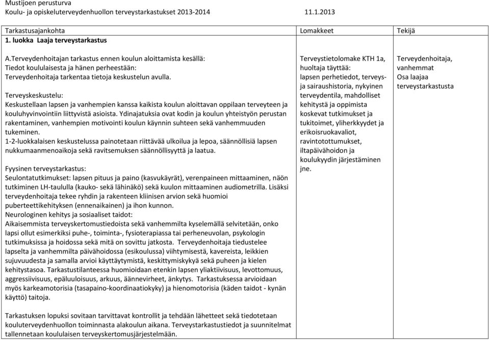 Ydinajatuksia ovat kodin ja koulun yhteistyön perustan rakentaminen, vanhempien motivointi koulun käynnin suhteen sekä vanhemmuuden tukeminen.