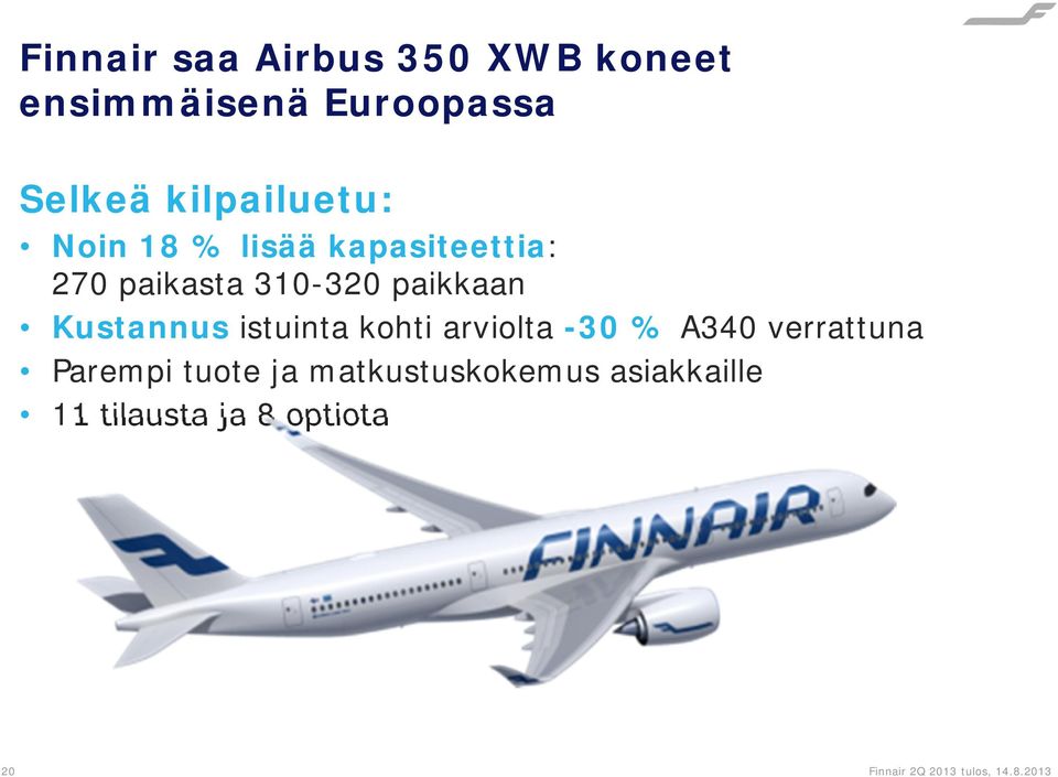 Kustannus istuinta kohti arviolta -30 % A340 verrattuna Parempi tuote ja