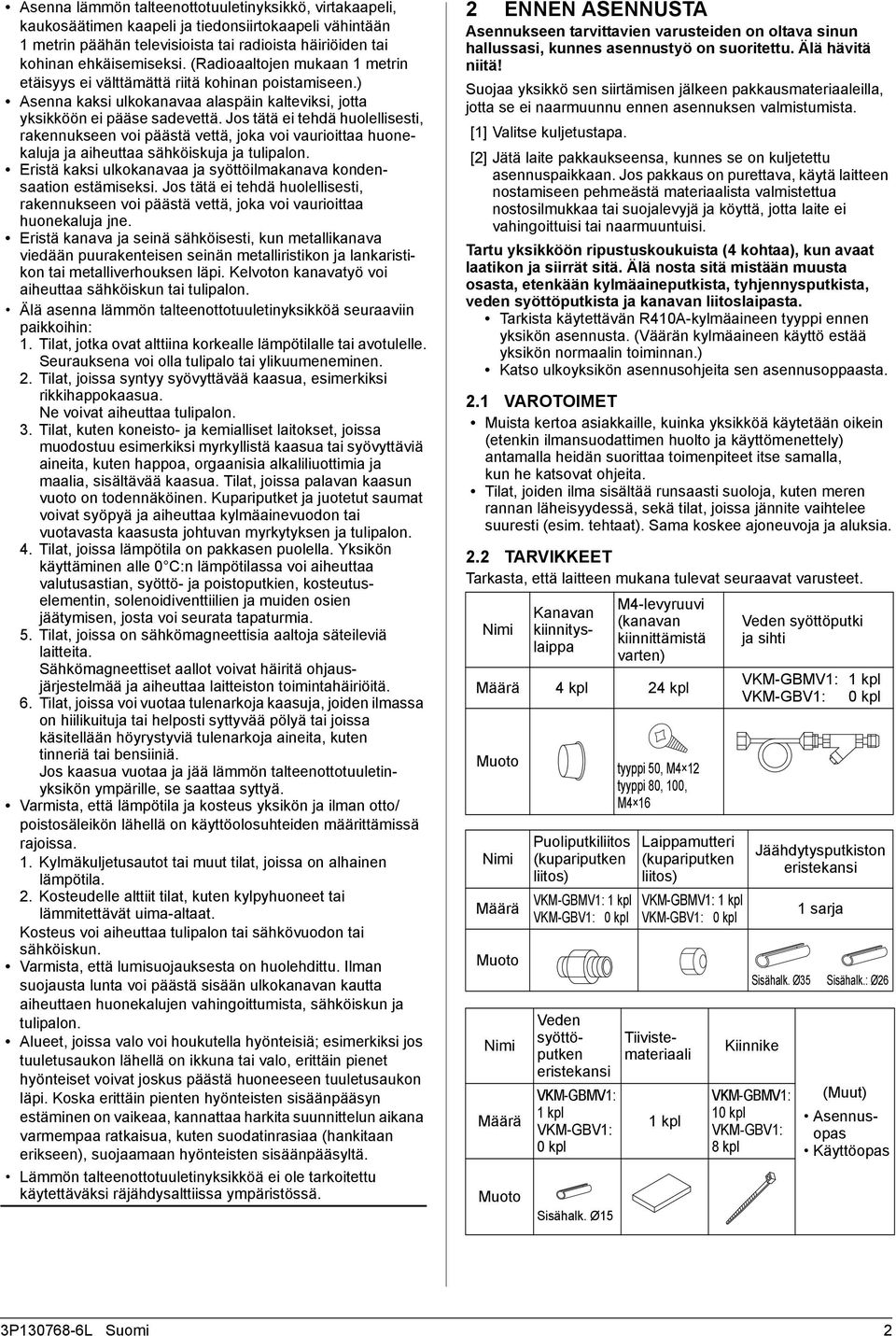 Jos tätä ei tehdä huolellisesti, rakennukseen voi päästä vettä, joka voi vaurioittaa huonekaluja ja aiheuttaa sähköiskuja ja tulipalon.