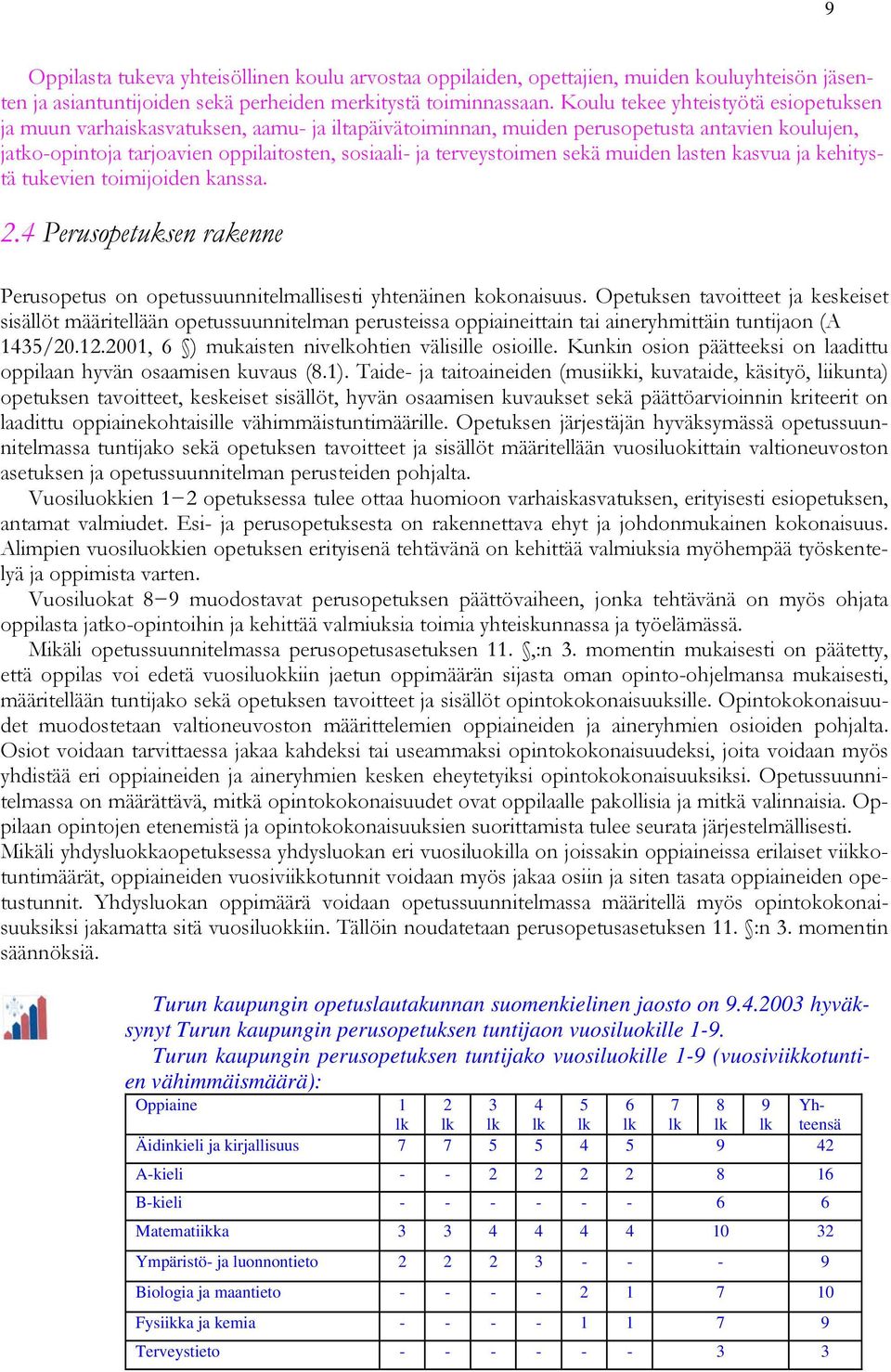 terveystoimen sekä muiden lasten kasvua ja kehitystä tukevien toimijoiden kanssa. 2.4 Perusopetuksen rakenne Perusopetus on opetussuunnitelmallisesti yhtenäinen kokonaisuus.