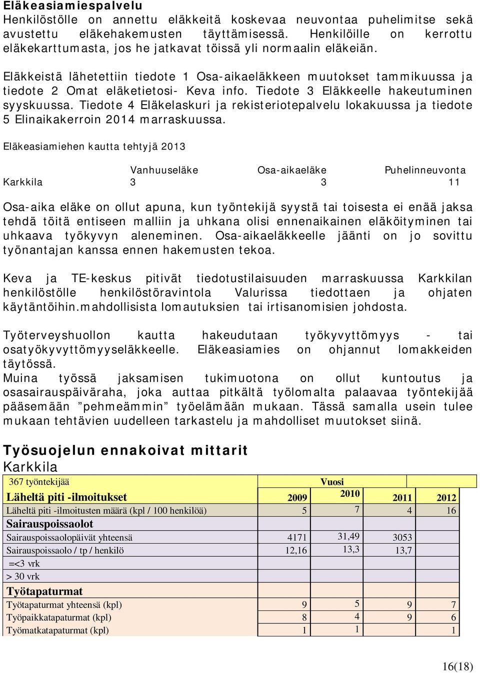 Eläkkeistä lähetettiin tiedote 1 Osa-aikaeläkkeen muutokset tammikuussa ja tiedote 2 Omat eläketietosi- Keva info. Tiedote 3 Eläkkeelle hakeutuminen syyskuussa.