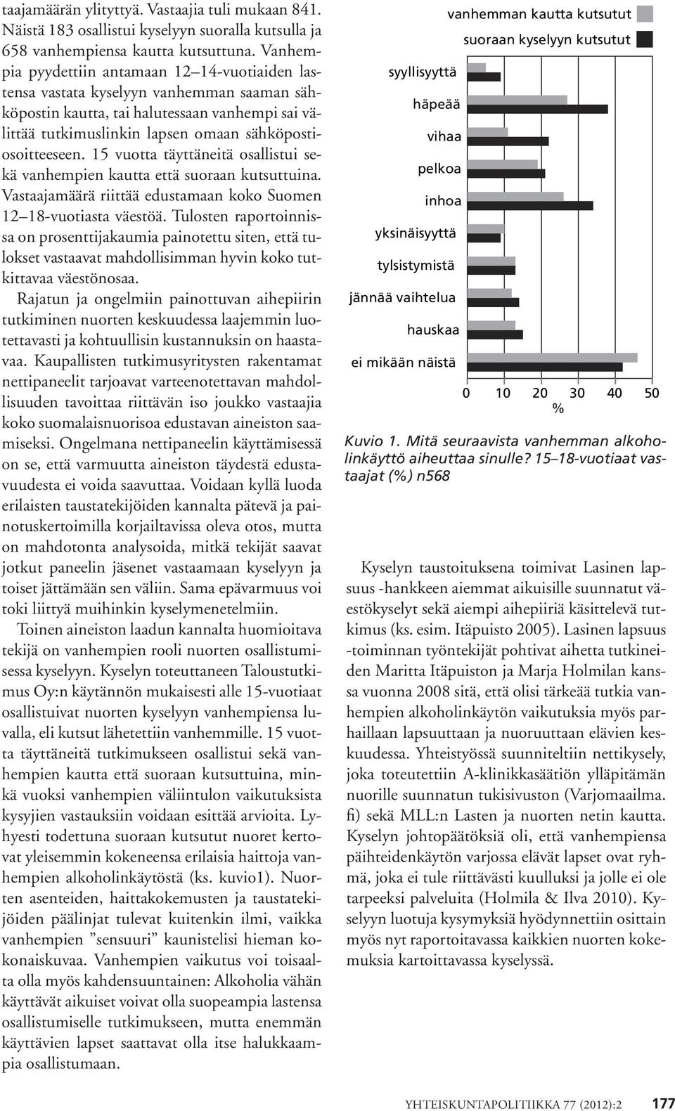 15 vuotta täyttäneitä osallistui sekä vanhempien kautta että suoraan kutsuttuina. Vastaajamäärä riittää edustamaan koko Suomen 12 18-vuotiasta väestöä.