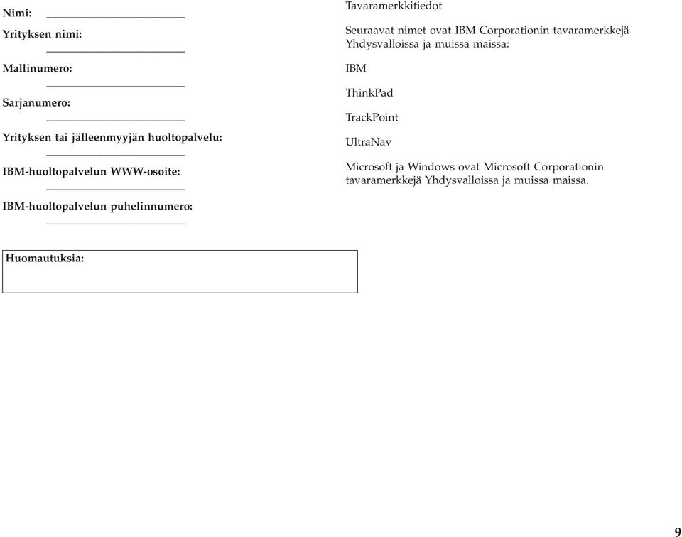 ovat IBM Corporationin tavaramerkkejä Yhdysvalloissa ja muissa maissa: IBM ThinkPad TrackPoint