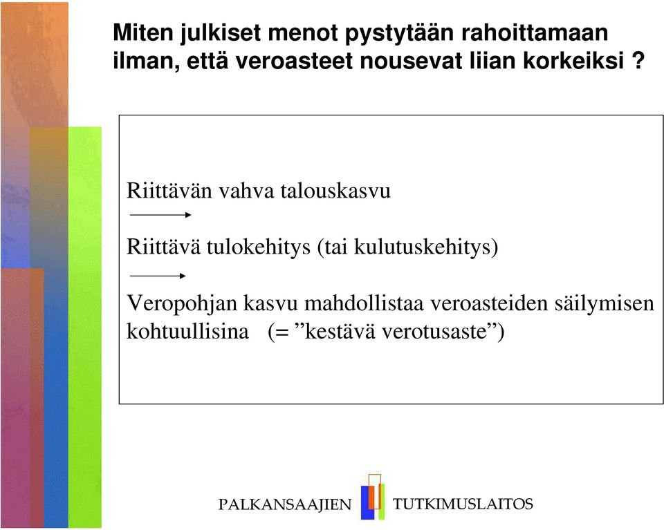 Riittävän vahva talouskasvu Riittävä tulokehitys (tai