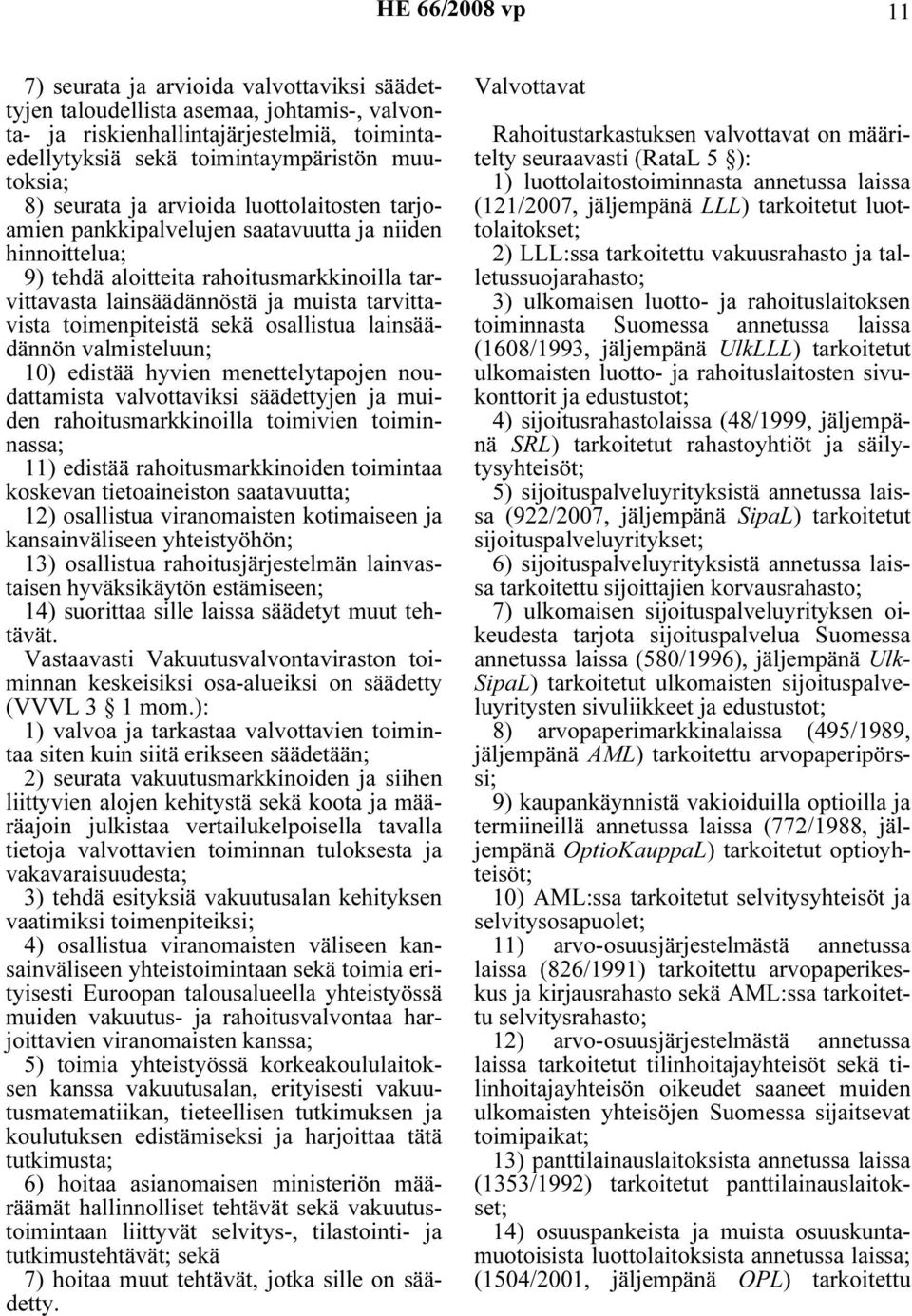 sekä osallistua lainsäädännön valmisteluun; 10) edistää hyvien menettelytapojen noudattamista valvottaviksi säädettyjen ja muiden rahoitusmarkkinoilla toimivien toiminnassa; 11) edistää