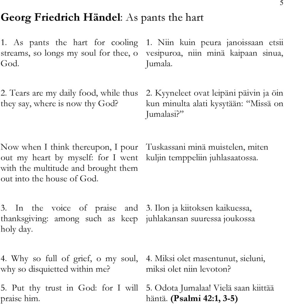 Now when I think thereupon, I pour out my heart by myself: for I went with the multitude and brought them out into the house of God. Tuskassani minä muistelen, miten kuljin temppeliin juhlasaatossa.