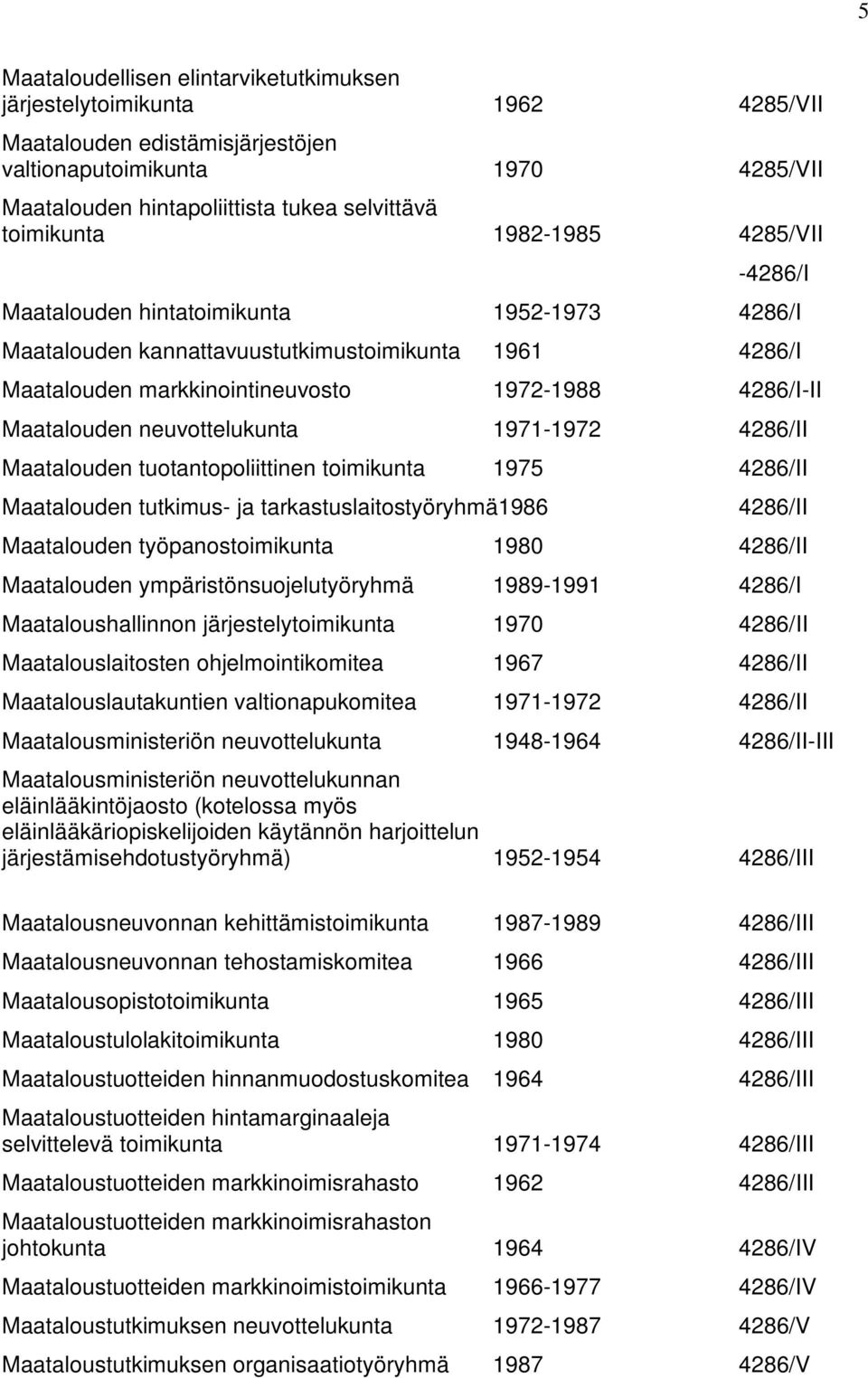 Maatalouden neuvottelukunta 1971-1972 4286/II Maatalouden tuotantopoliittinen toimikunta 1975 4286/II Maatalouden tutkimus- ja tarkastuslaitostyöryhmä1986 4286/II Maatalouden työpanostoimikunta 1980