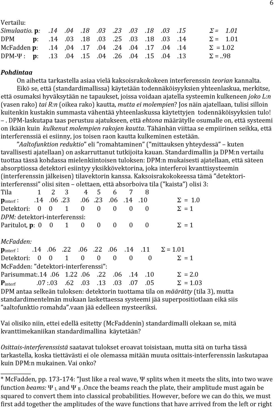 Eikö se, että (standardimallissa) käytetään todennäköisyyksien yhteenlaskua, merkitse, että osumaksi hyväksytään ne tapaukset, joissa voidaan ajatella systeemin kulkeneen joko L:n (vasen rako) tai