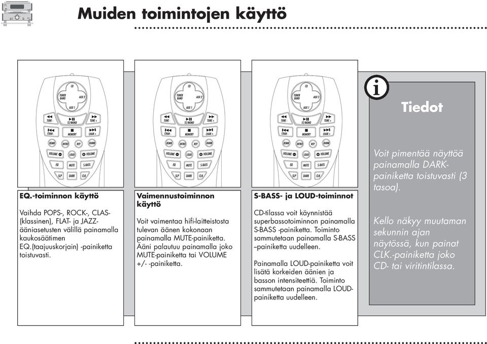 S-BASS- ja LOUD-tomnnot CD-tlassa vot käynnstää superbassotomnnon panamalla S-BASS -panketta. Tomnto sammutetaan panamalla S-BASS --panketta uudelleen.