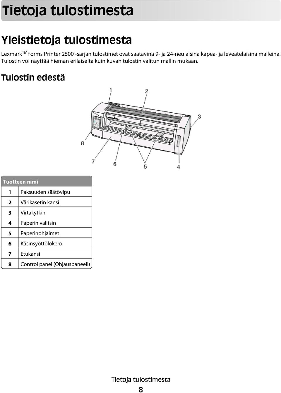 Tulostin voi näyttää hieman erilaiselta kuin kuvan tulostin valitun mallin mukaan.
