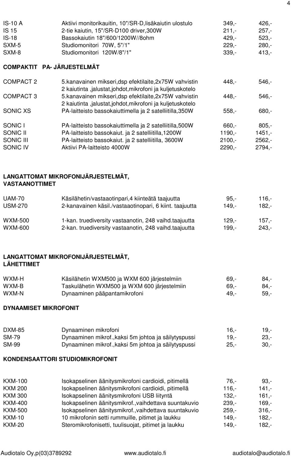 kanavainen mikseri,dsp efektilaite,2x75w vahvistin 448,- 546,- 2 kaiutinta,jalustat,johdot,mikrofoni ja kuljetuskotelo COMPACT 3 5.