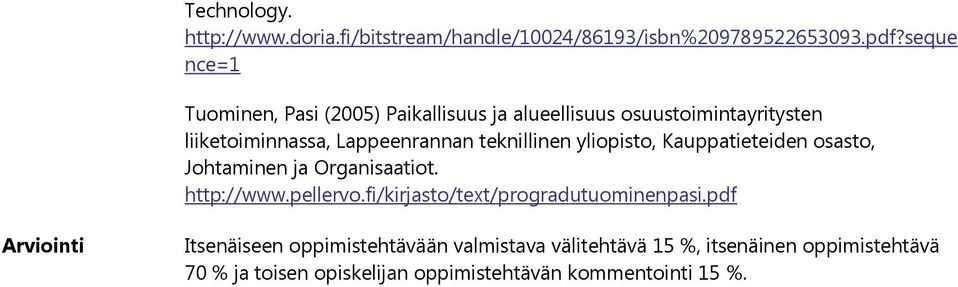 teknillinen yliopisto, Kauppatieteiden osasto, Johtaminen ja Organisaatiot. http://www.pellervo.