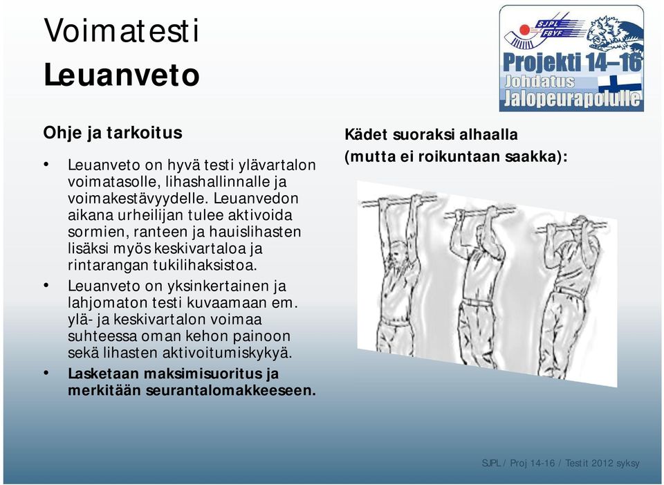 tukilihaksistoa. Leuanveto on yksinkertainen ja lahjomaton testi kuvaamaan em.