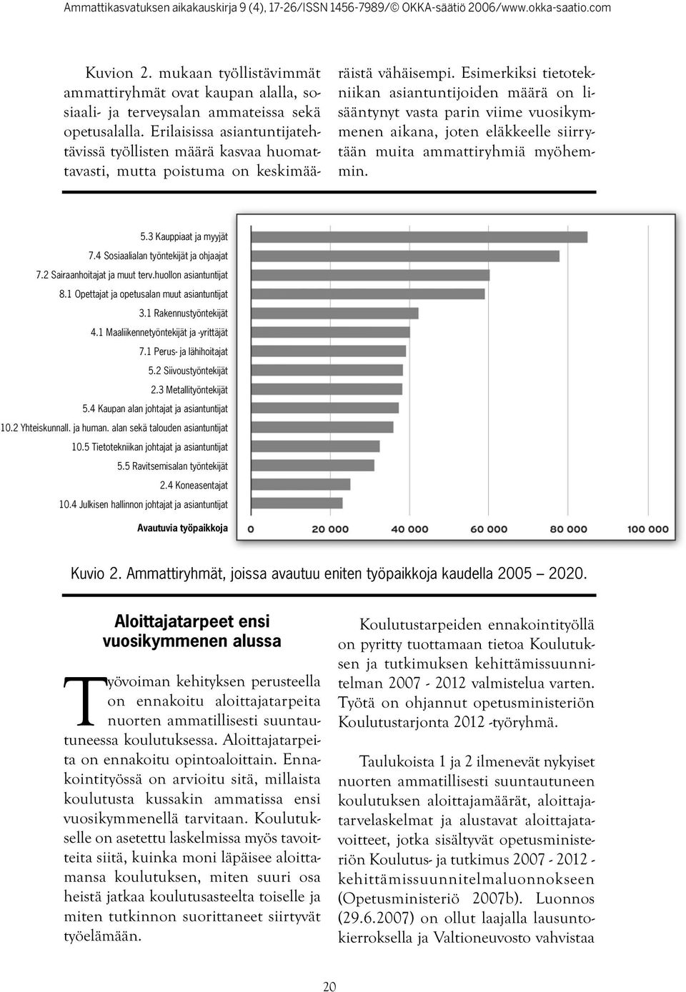 Esimerkiksi tietotekniikan asiantuntijoiden määrä on lisääntynyt vasta parin viime vuosikymmenen aikana, joten eläkkeelle siirrytään muita ammattiryhmiä myöhemmin. 5.3 Kauppiaat ja myyjät 7.