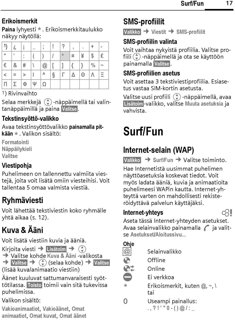 Tekstinsyöttö-valikko Avaa tekstinsyöttövalikko painamalla pitkään *.
