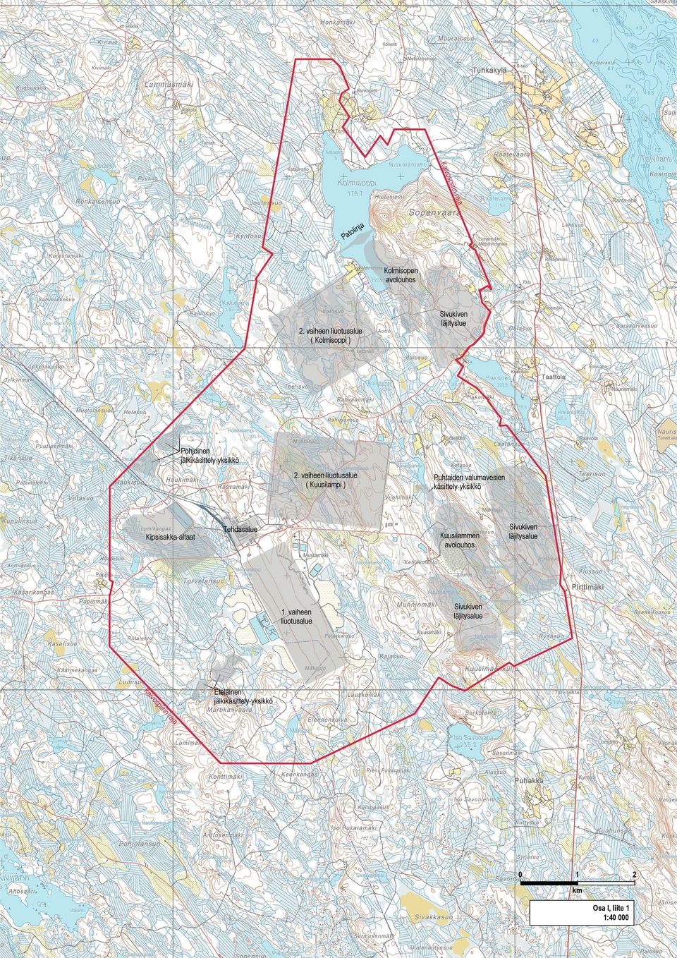 vaiheen liuotusalue ( Kuusilampi ) Kipsisakka-altaat Tehdasalue Puhtaiden valumavesien käsittely-yksikkö