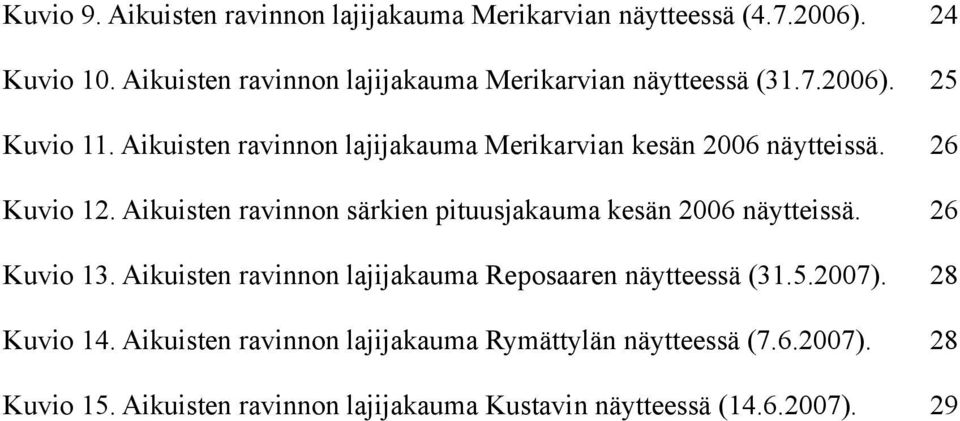 Aikuisten ravinnon lajijakauma Merikarvian kesän 2006 näytteissä. 26 Kuvio 12.
