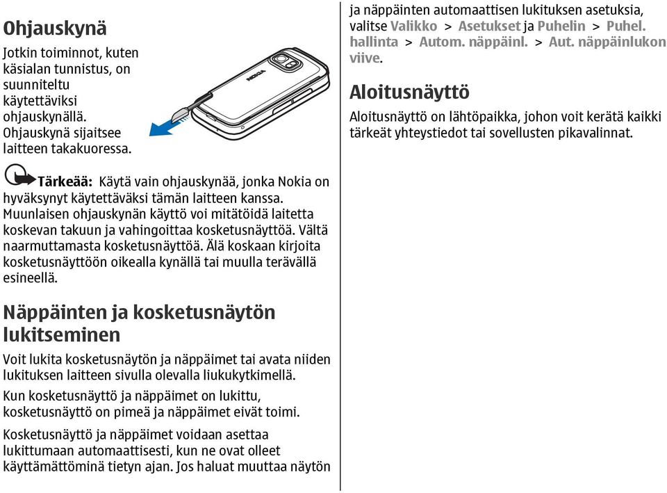 Aloitusnäyttö Aloitusnäyttö on lähtöpaikka, johon voit kerätä kaikki tärkeät yhteystiedot tai sovellusten pikavalinnat.