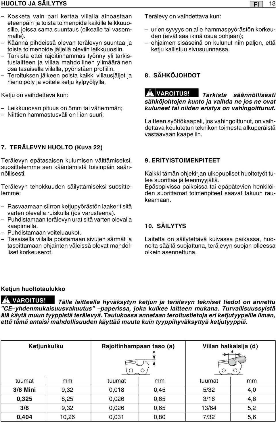 Tarkista ettei rajoitinhammas työnny yli tarkistuslaitteen ja viilaa mahdollinen ylimääräinen osa tasaisella viilalla, pyöristäen profiilin.