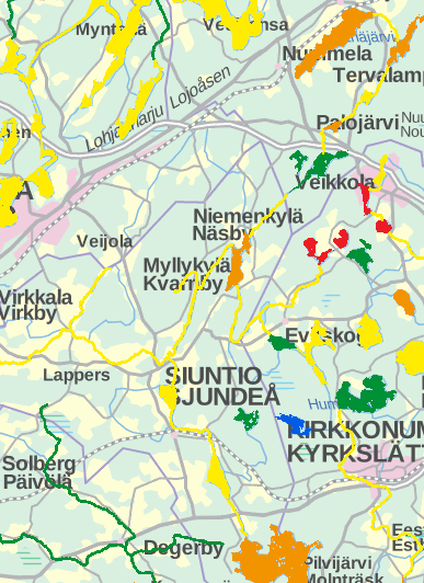 Siuntionjoen vesistön tyypit Järvet pa RR-tyyppiä (luonnostaan runsasravinteisia) Virtavedet keskikok.