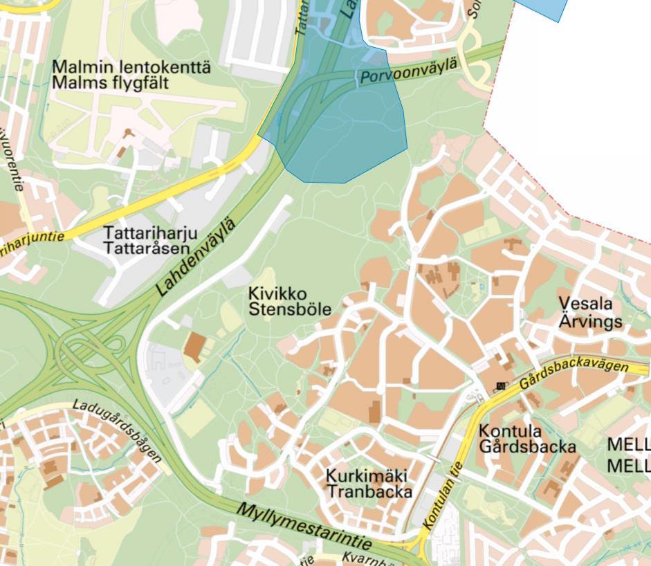18 3 TAVOITTEET Ympäristöhäiriöt Tattarisuon pohjavesialue Lahden- ja Porvoonväylien liikenne aiheuttaa alueelle ajoneuvoliikenteen melua ja Malmin lentokenttä lentomelua.