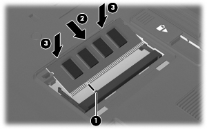 b. Tartu muistimoduuliin (2) sen reunasta ja vedä moduuli varovasti ulos muistimoduulipaikasta. Aseta muistimoduuli staattiselta sähköltä suojattuun pakkaukseen. 10.