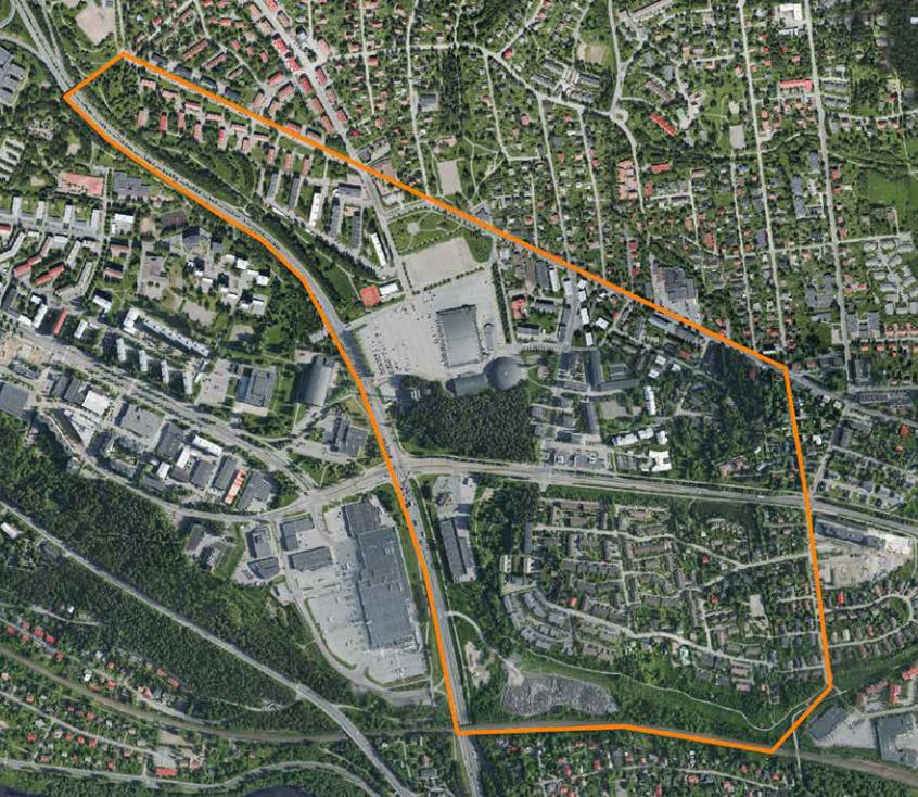 Hakametsän ekotehokkuusselvitys 4 Kuva 1. Hakametsän tarkastelualue ortokuvassa. Kuva on vuodelta 2012.