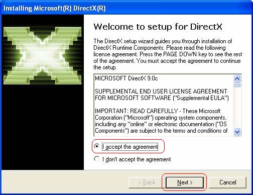 Kohta 2: Installing Microsoft DirectX