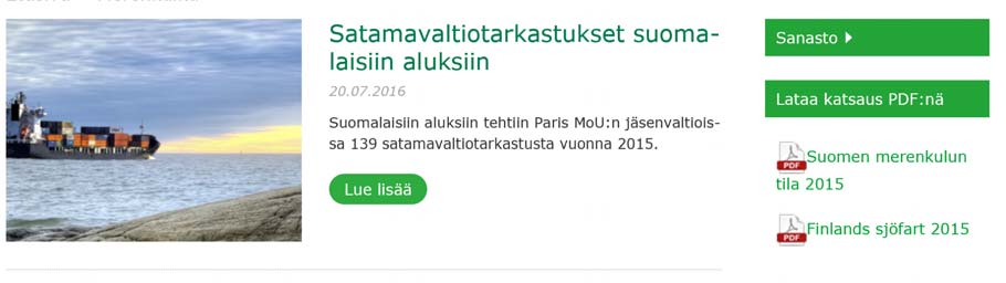 Liikennejärjestelmän turvallisuuden ja ympäristön tila http://katsaukset.trafi.fi/ etusivu/merenkulku.