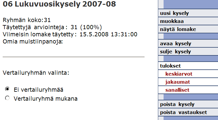 järjestelmä laskee automaattisesti vastausprosentin.
