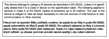 Commission Federale de la Communication (FCC Declaration) EN 55022 Compliance (Czech Republic Only) Cet équipement a été testé et déclaré conforme auxlimites des appareils numériques de class B,aux