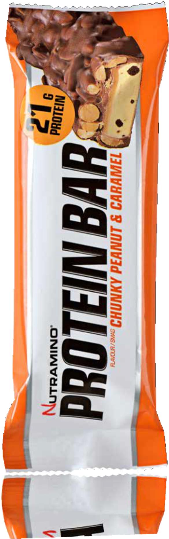 PROTEIINIPATUKKA PEANUT & CARAMEL 60 g Nutramino Protein Bar Peanut & Caramel on patukka sinulle, joka haluat todella maukkaan proteiinipatukan, joka sisältää kokonaiset 21 g proteiinia - ja vain