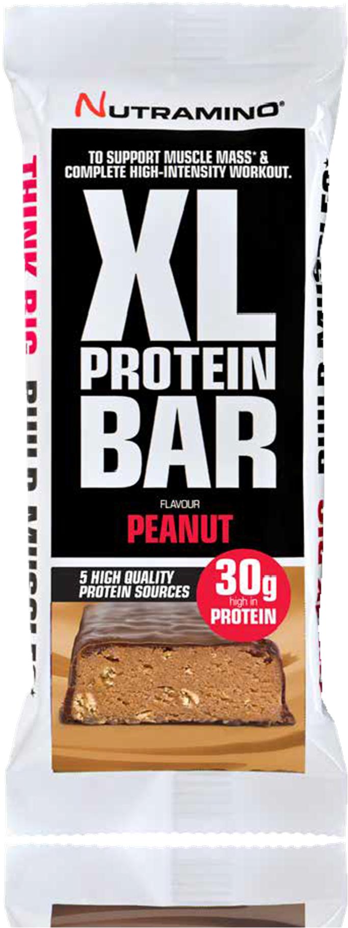 XL PROTEIN BAR PEANUT 82 g Nutramino XL Protein Bar on suunniteltu vastaamaan kovan intensiteetin harjoittelun vaatimuksia. Patukassa on huikeat 30 g proteiinia ja 32 g hiilihydraattia.