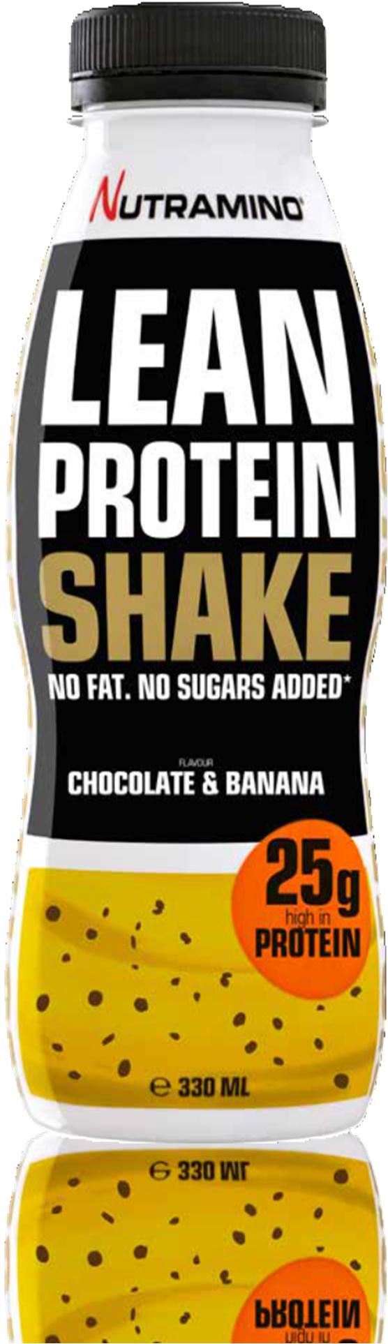 LEAN PROTEIN SHAKE CHOCOLATE & BANANA 330 ml Nutramino Lean Protein Shake on maailman herkullisin dieettishake. Se sisältää 25 g proteiinia, joka auttaa tukemaan lihasten palautumista.
