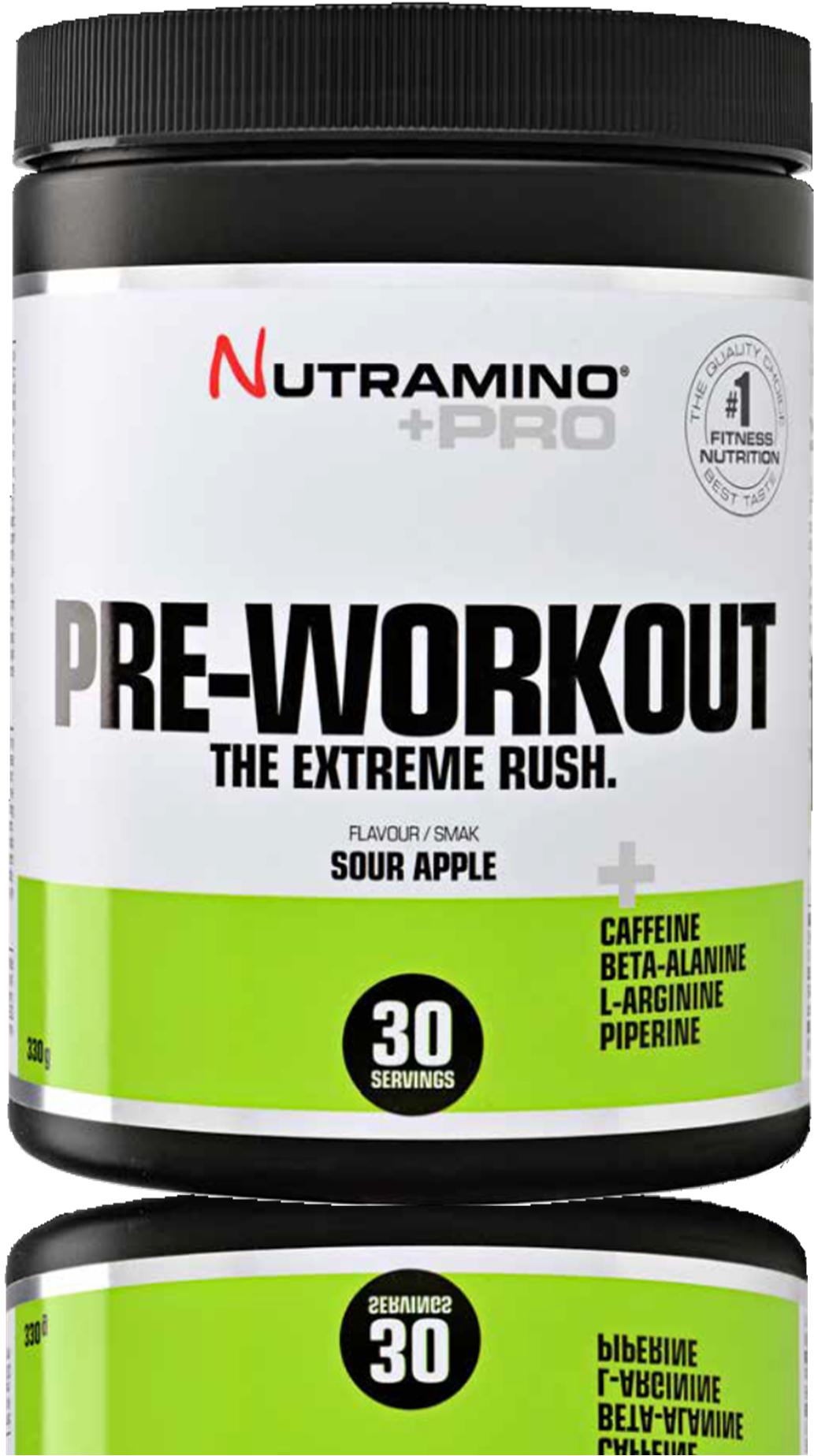 PRE-WORKOUT POWDER SOUR APPLE 315 g Nutramino Pre-Workout Powder nautitaan 30 minuuttia ennen harjoitusta. Se on kehitetty antamaan lisätehoja treenaamiseen, jotta saat harjoituksesta kaiken irti.