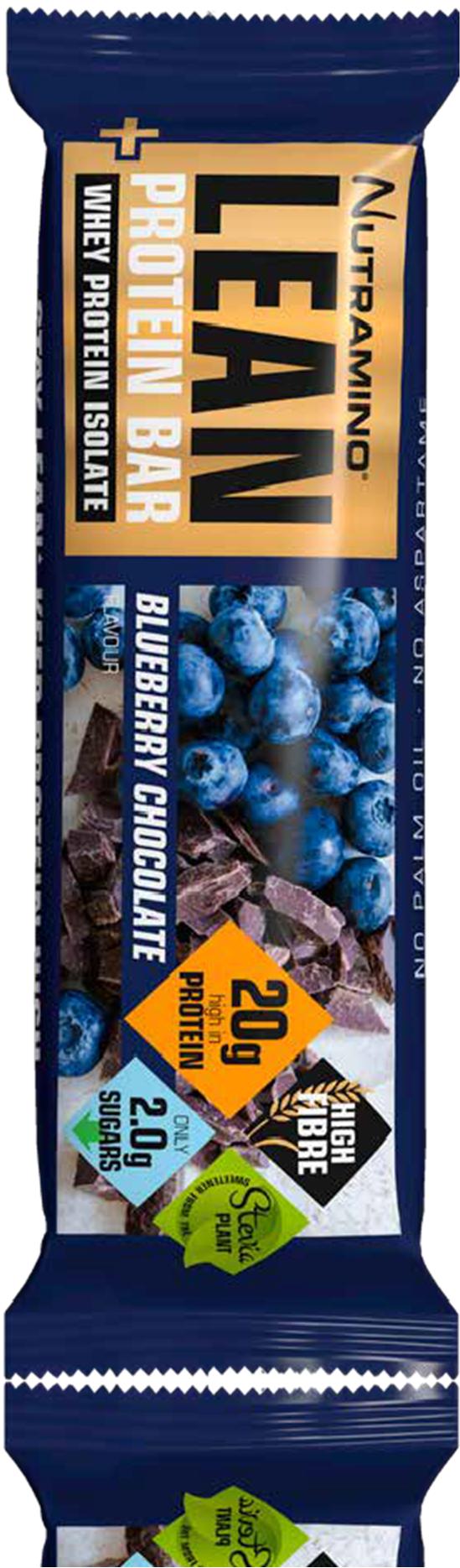 LEAN PROTEIN BAR BLUEBERRY CHOCOLATE 60 g Olemme muokanneet alkuperäistä Nutramino Lean -patukan reseptiä, jotta voimme tarjota entistä paremman proteiiniseoksen heraisolaatilla, herkullisemman maun