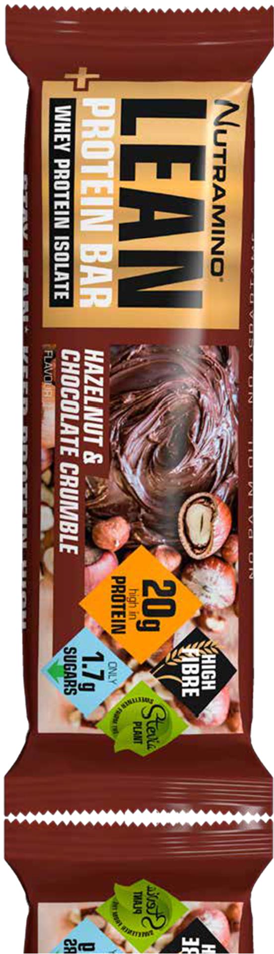 LEAN PROTEIN BAR HAZELNUT & CHOCOLATE CRUMBLE 60 g Olemme muokanneet alkuperäistä Nutramino Lean -patukan reseptiä, jotta voimme tarjota entistä paremman proteiiniseoksen heraisolaatilla,