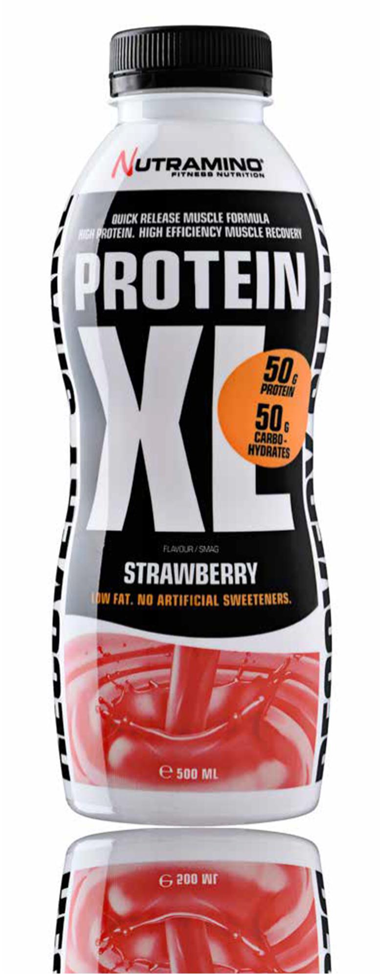 PROTEIN XL SHAKE STRAWBERRY 500 ml Nutramino Protein XL Shake on suunniteltu vastaamaan kovan intensiteetin harjoittelun vaatimuksia. Annoksessa on huikeat 50 g proteiinia ja 50 g hiilihydraattia.