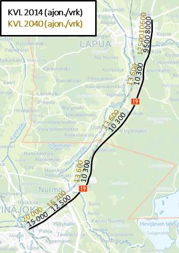 Kohdejakson liikenne kasvaa voimakkaasti Valtakunnallisen liikenne-ennusteen mukaan suunnittelualueen henkilöautoliikenne kasvaa 29 % vuoteen 2040 raskas liikenne 7 %