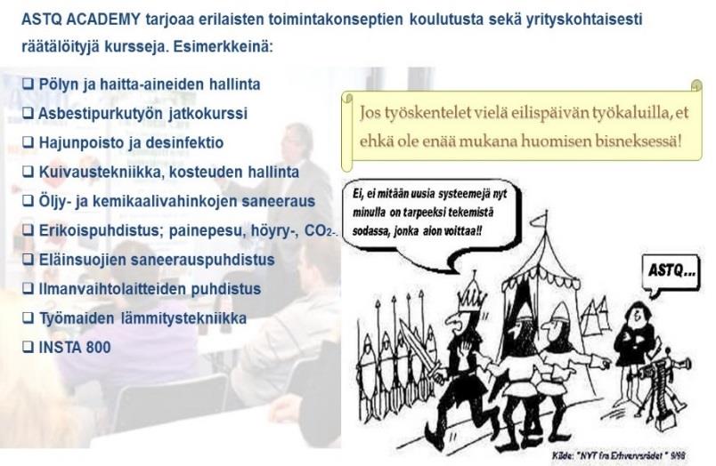 KUSTANTAJAN MAINOSLAUSE Keskittämällä hankinnat alan johtavalle tavarantoimittajalle, ASTQ Supply Houselle, saneerausliike varmistaa, että sen materiaalivalikoima Materiaalistandardi koostuu