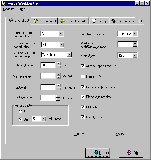 2 ControlCentre 5.0:n käyttäminen Valitse välilehti ja tee tarvittavat asetukset. Huom. Uudet asetukset astuvat voimaan sekä koneessa että ControlCentre 5.