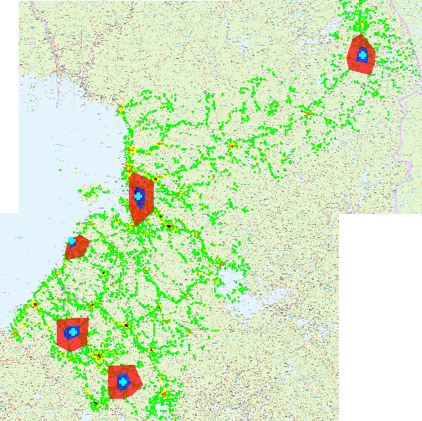 Nykyiset ensihoitoyksiköt, 8 ja 15 min.