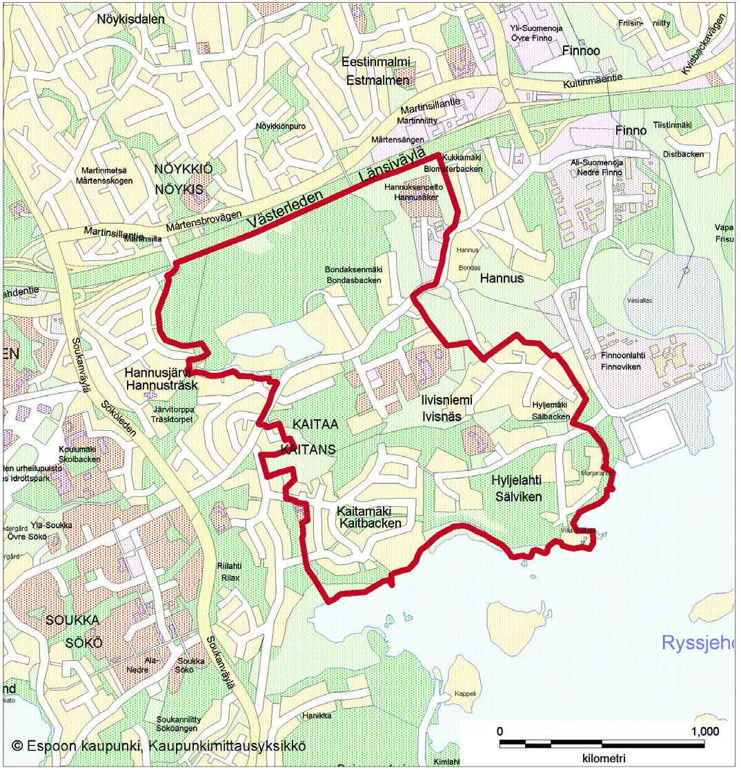 2 Selvitys alueen nykytilasta 1.2.1 Alueen yleiskuvaus Osayleiskaava-alue on pinta-alaltaan noin 250 ha ja sijaitsee Espoonlahden ja Matinkylän kaupunkikeskuksien välissä.